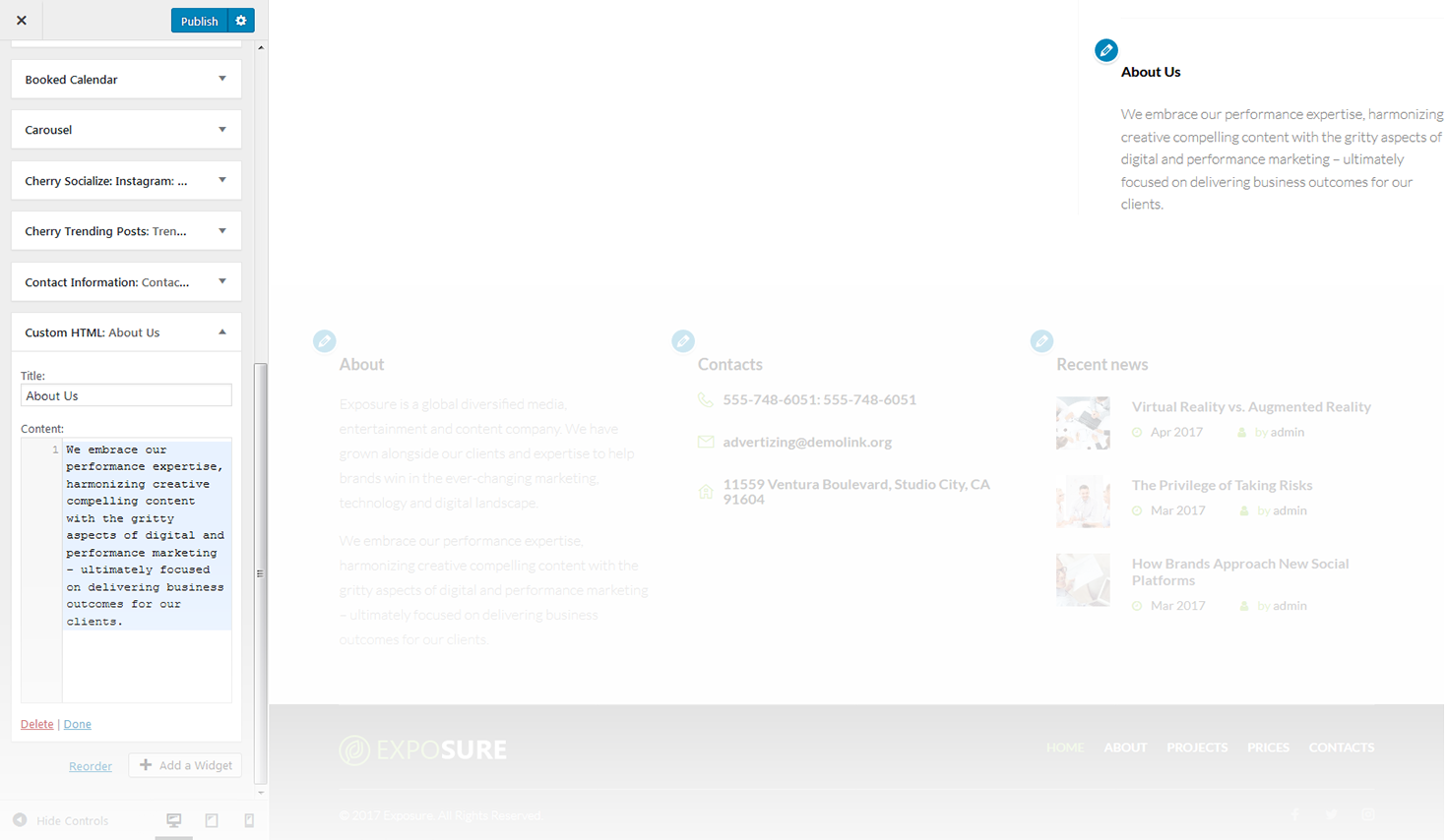 Menu Settings Screen