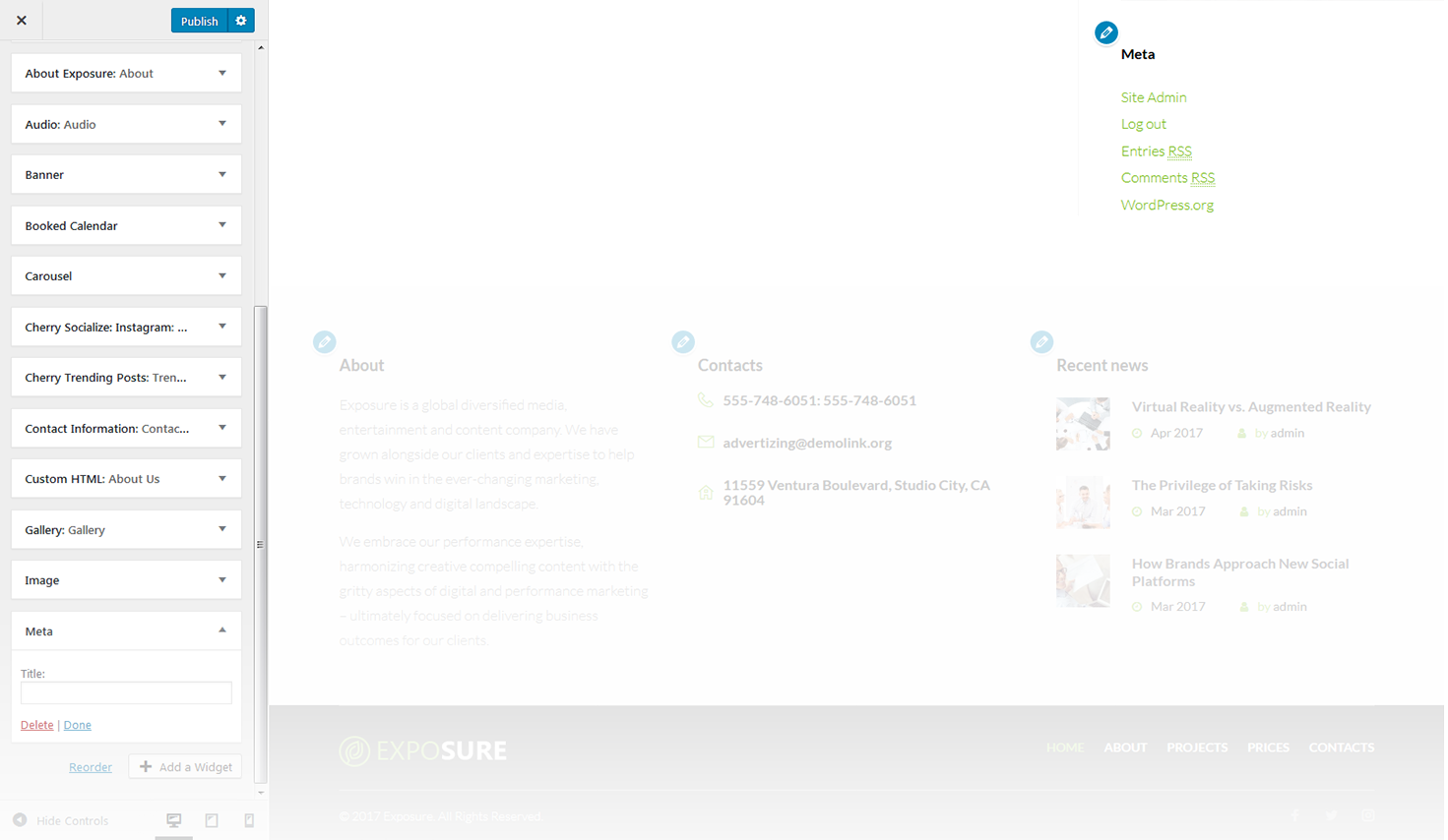 Menu Settings Screen