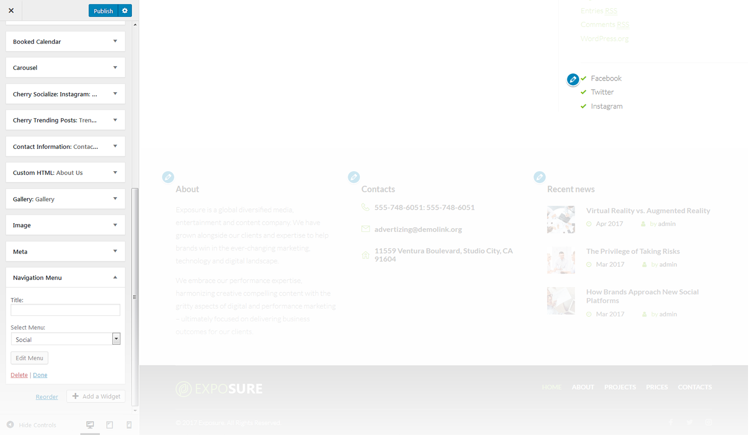 Menu Settings Screen
