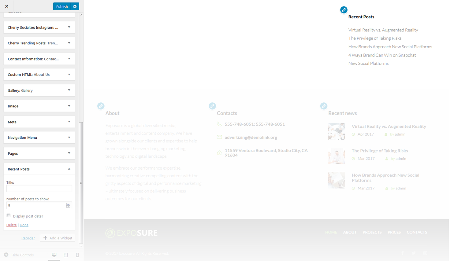 Menu Settings Screen