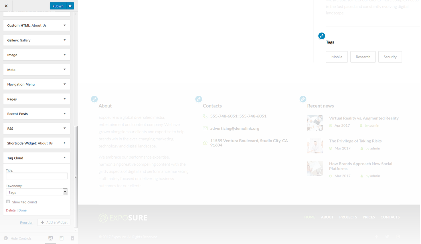 Menu Settings Screen