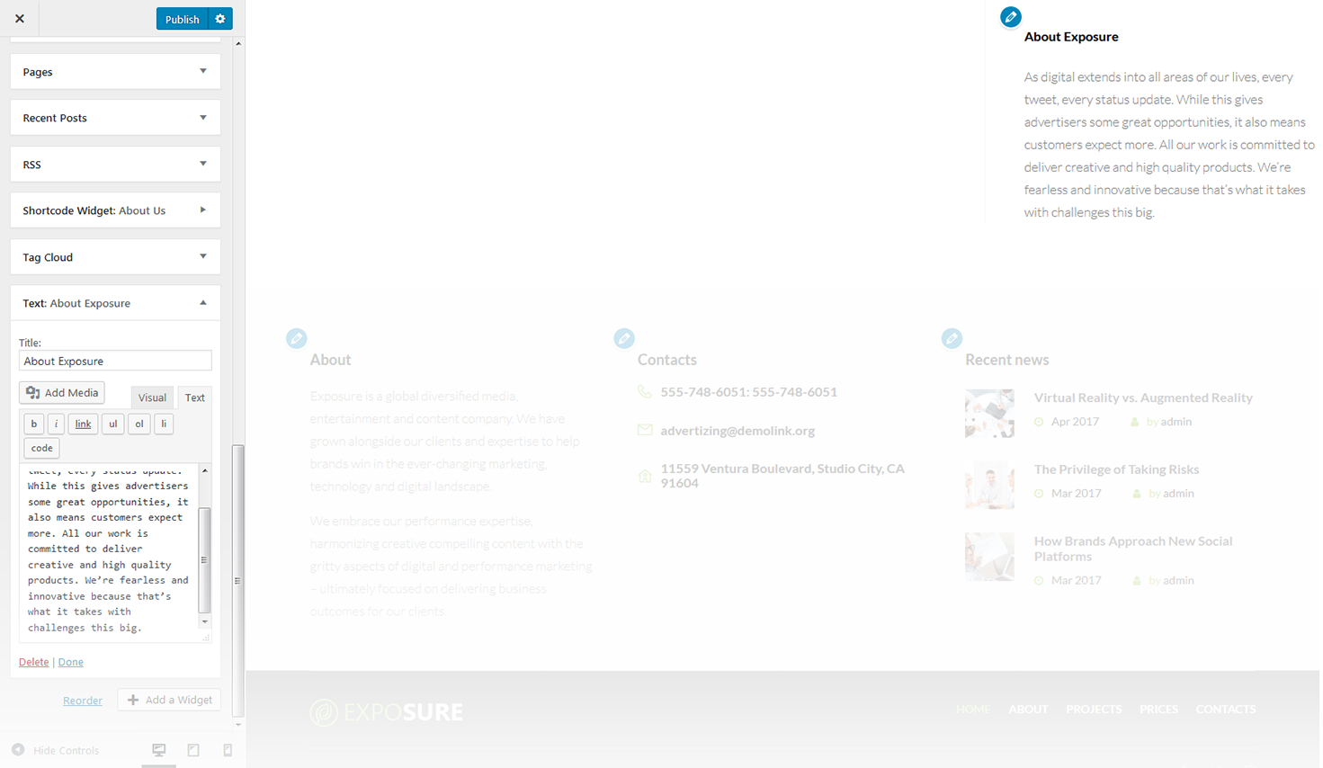 Menu Settings Screen