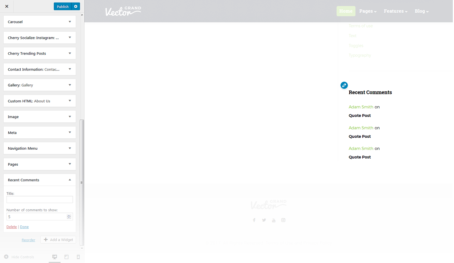 Menu Settings Screen