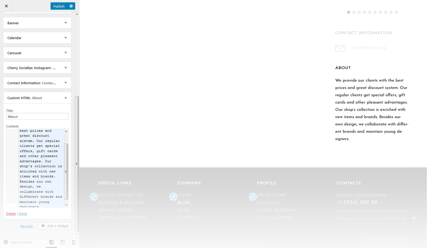 Menu Settings Screen