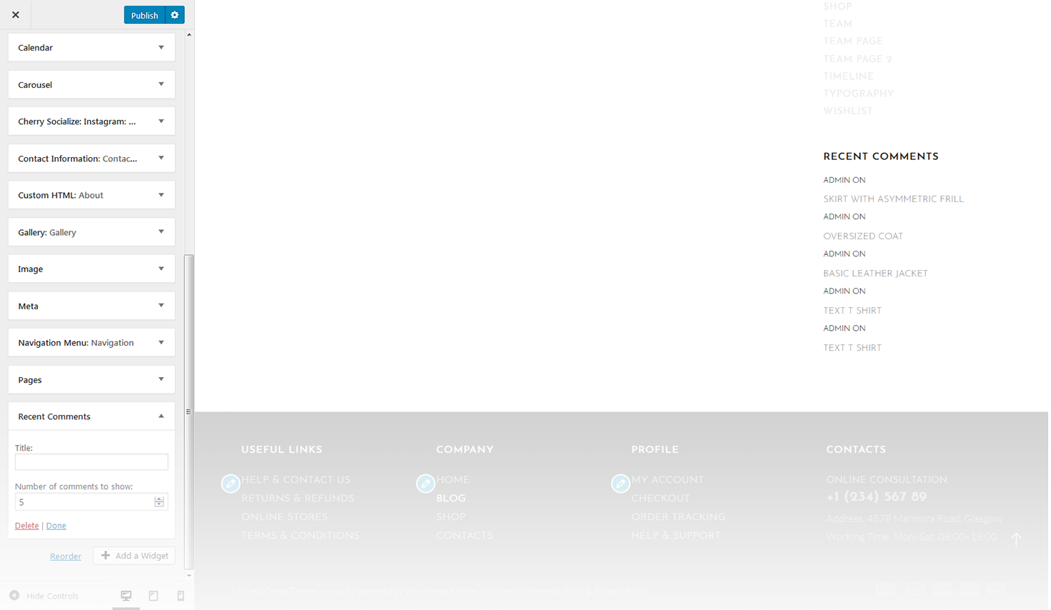 Menu Settings Screen