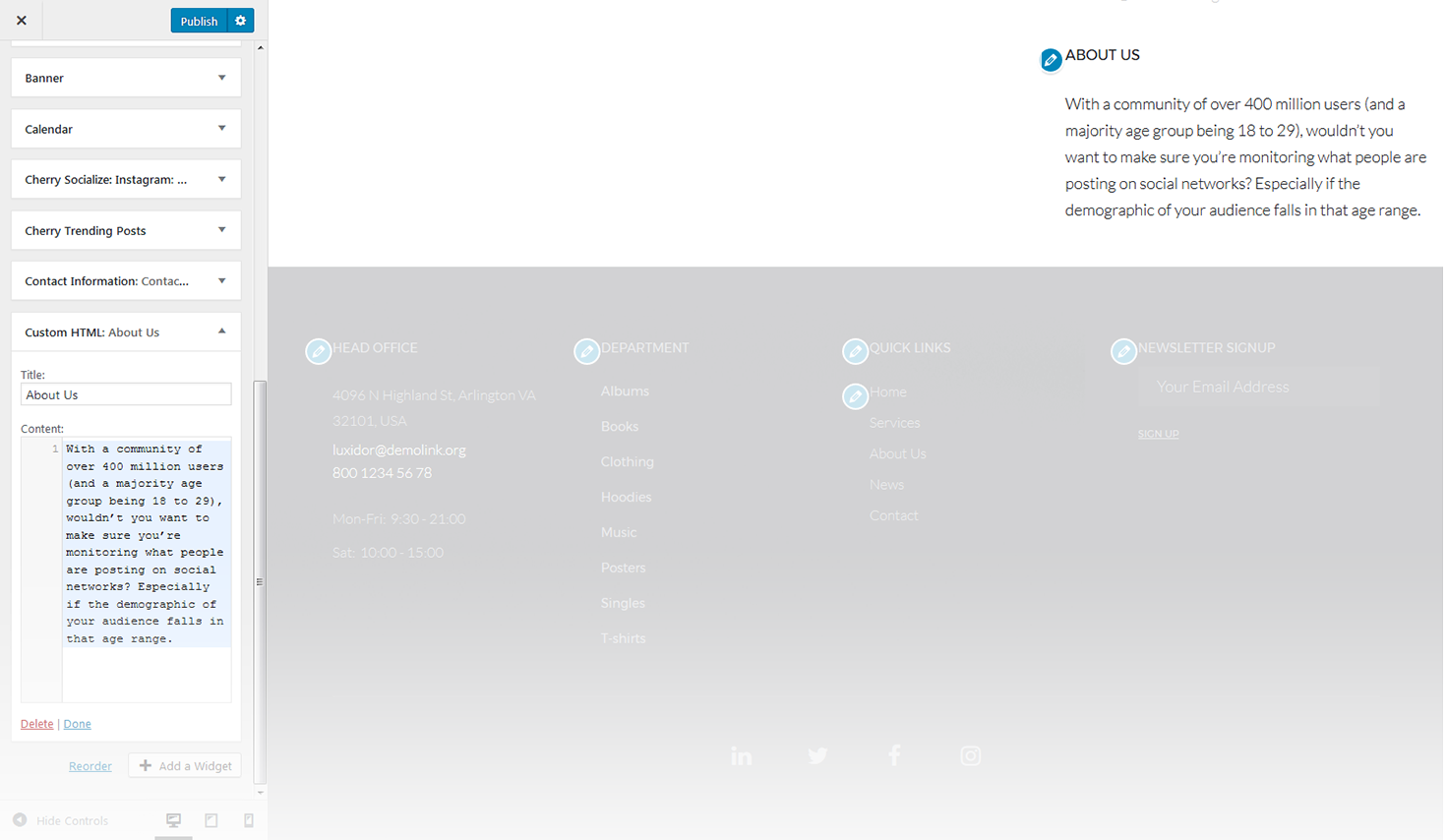 Menu Settings Screen
