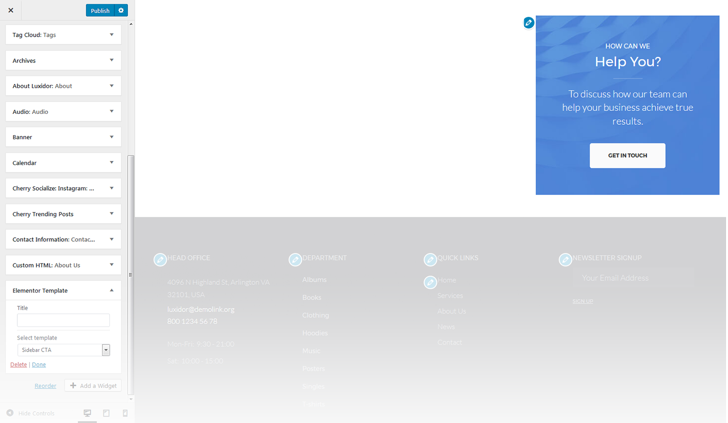 Menu Settings Screen