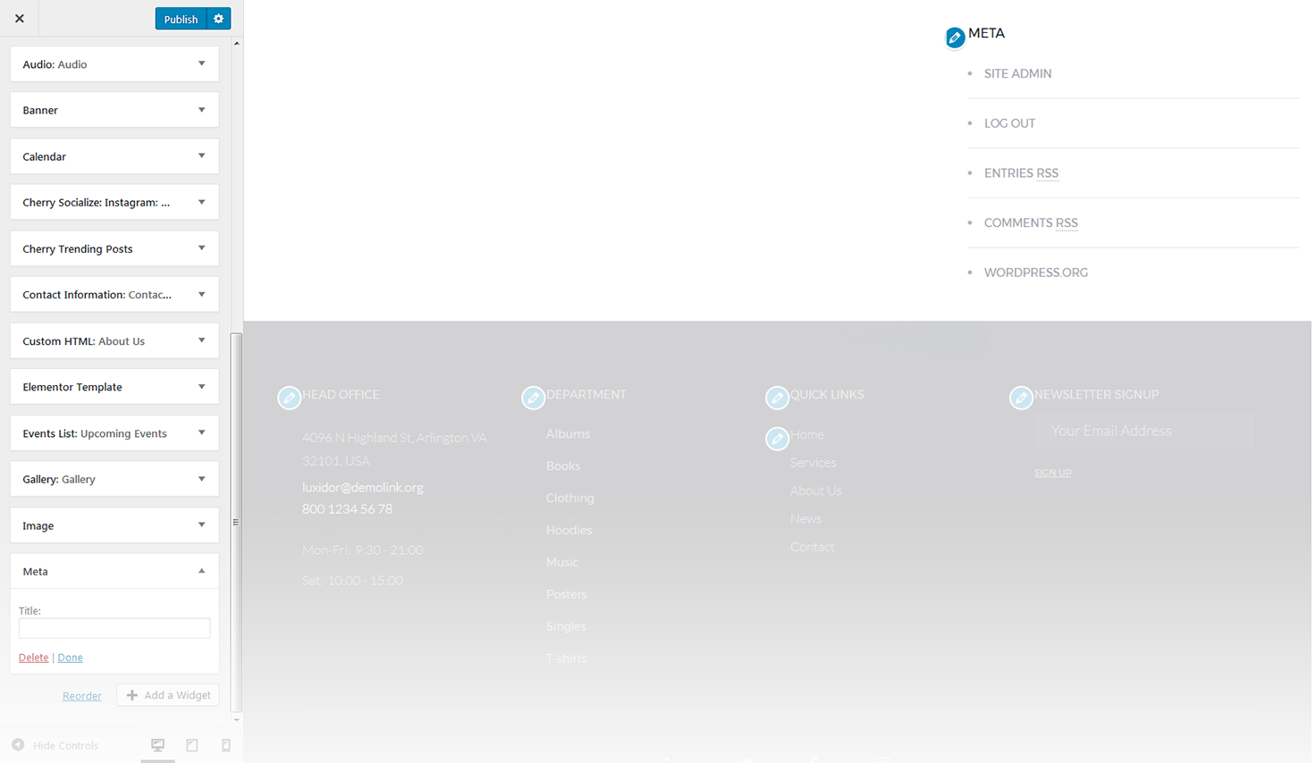 Menu Settings Screen