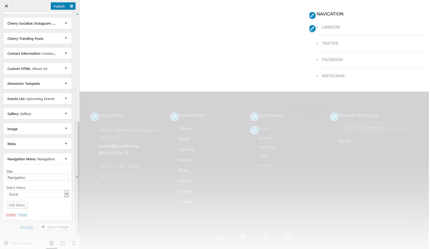 Menu Settings Screen