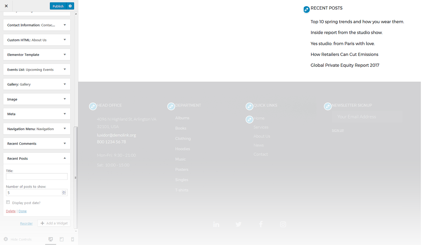 Menu Settings Screen