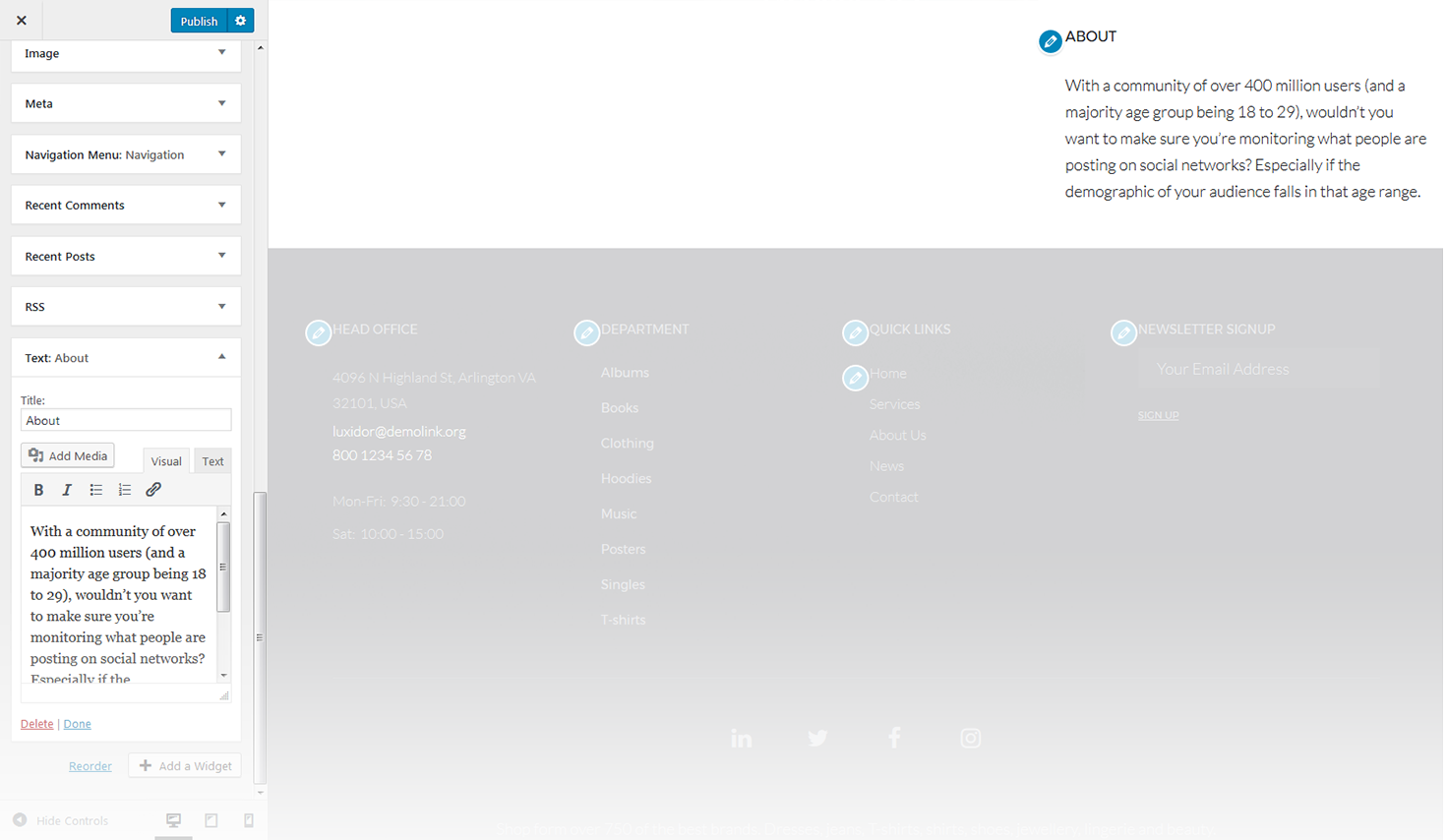 Menu Settings Screen