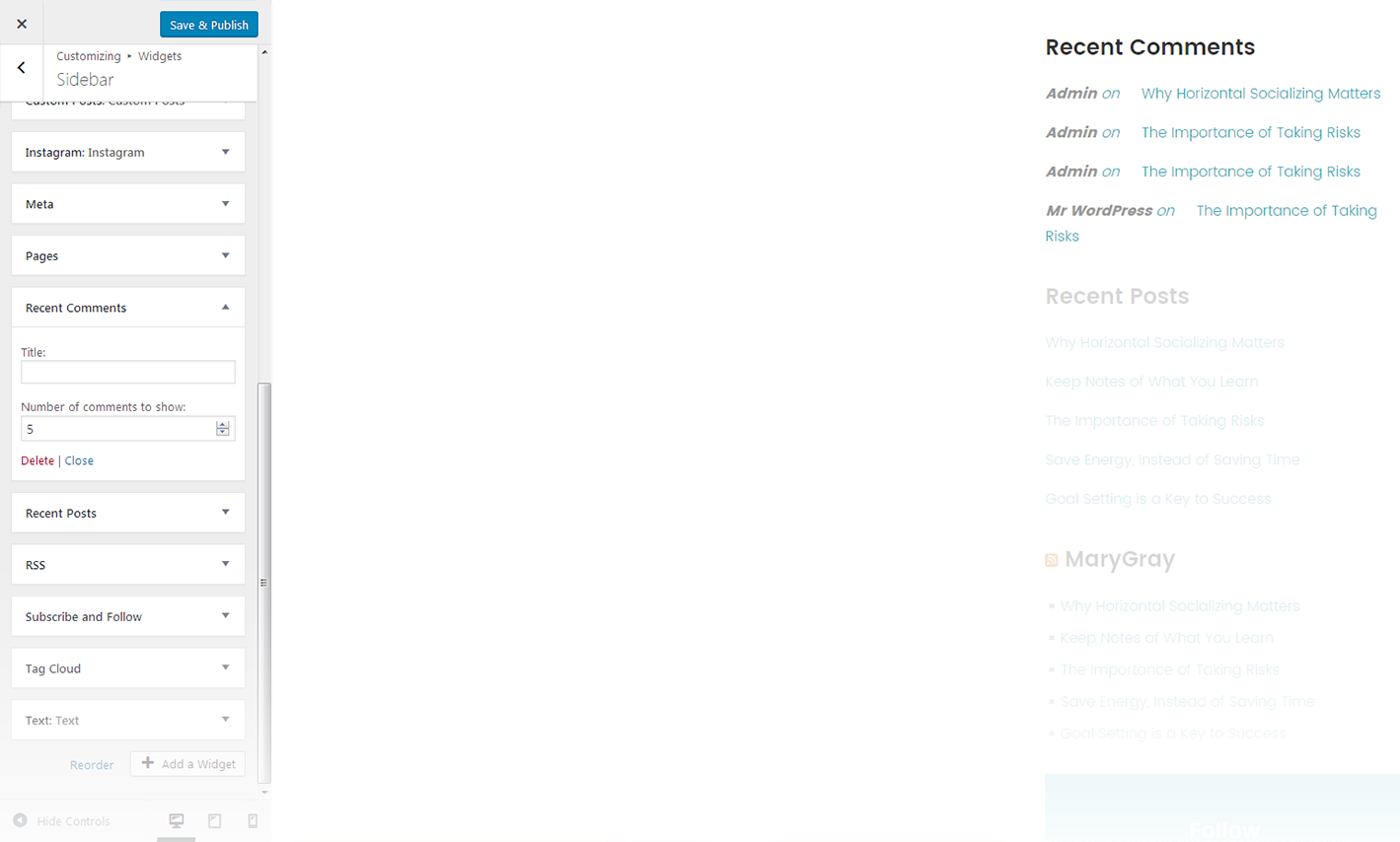 Menu Settings Screen