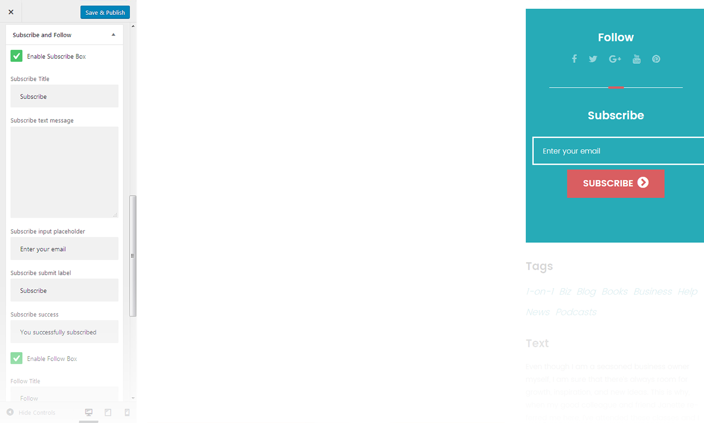 Menu Settings Screen