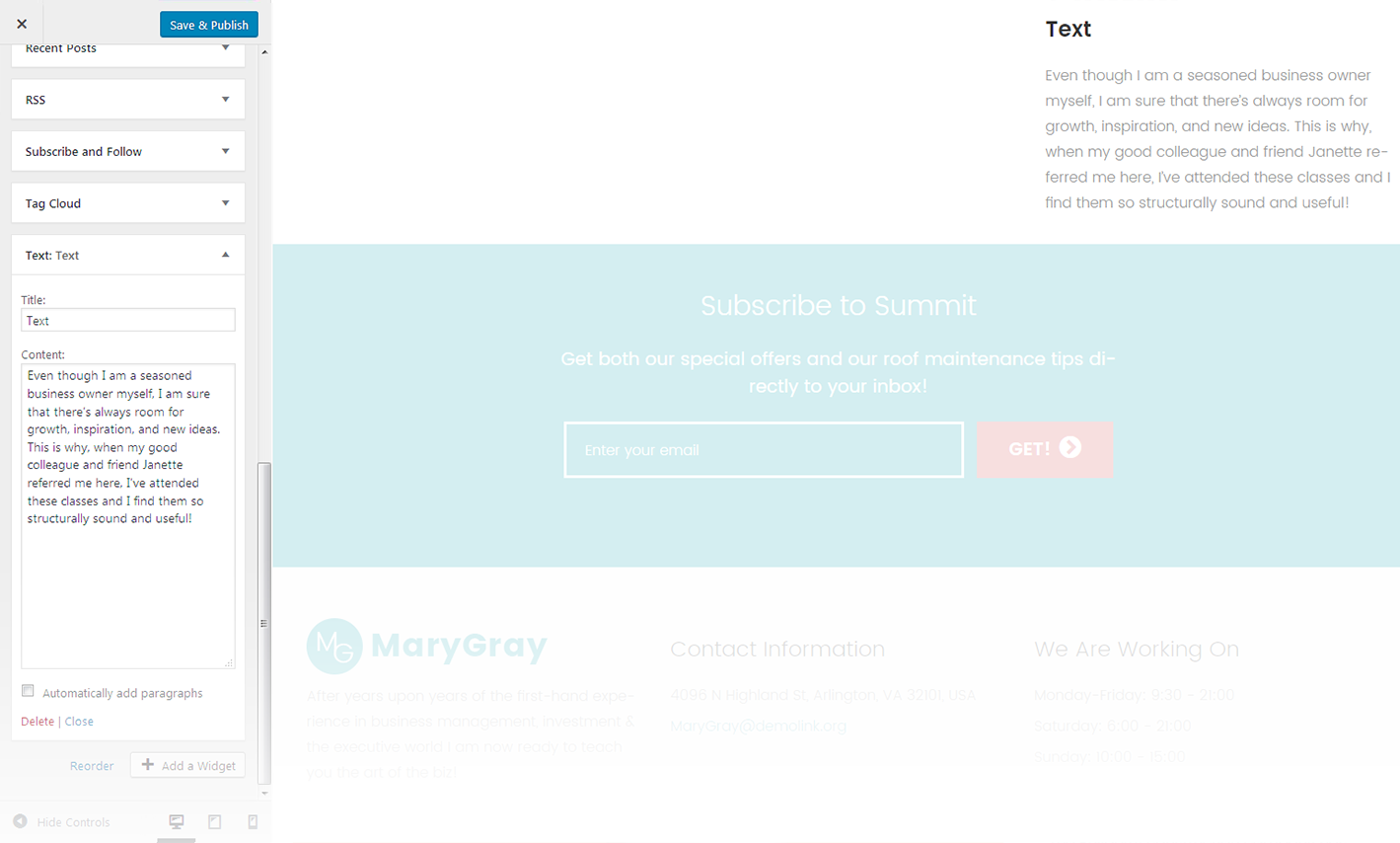 Menu Settings Screen