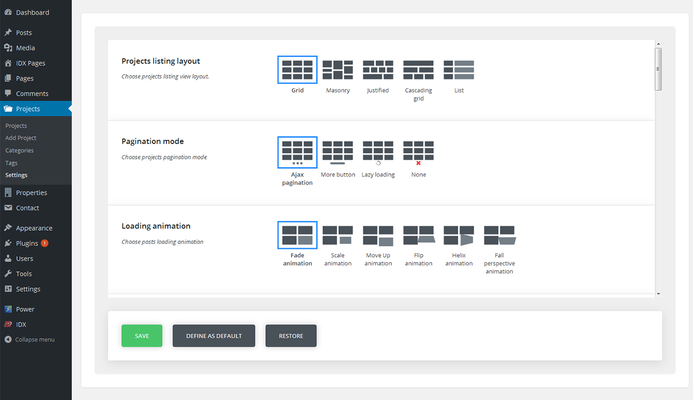 Cherry Projects settings screen