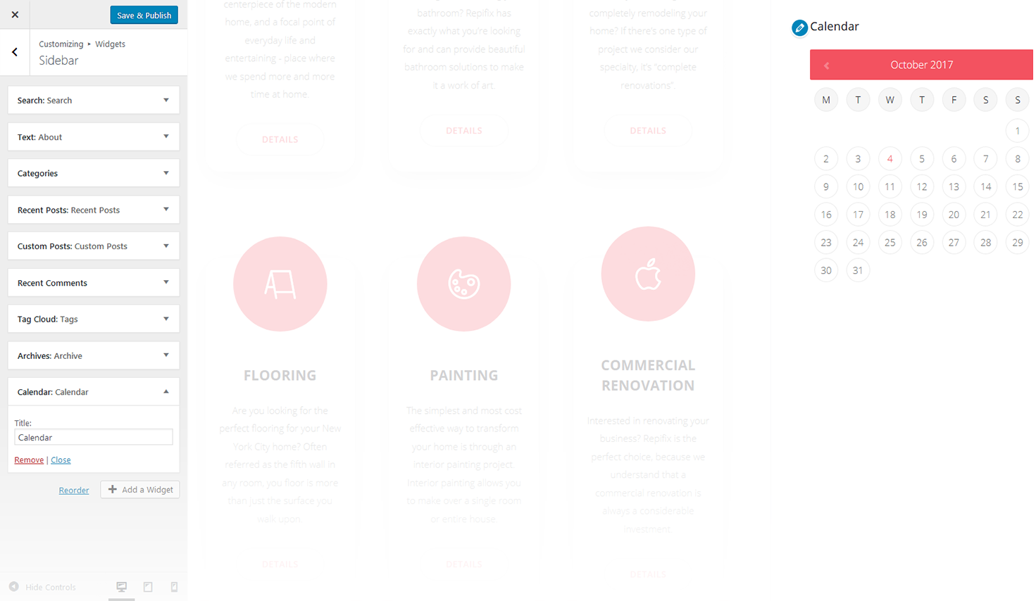 Menu Settings Screen