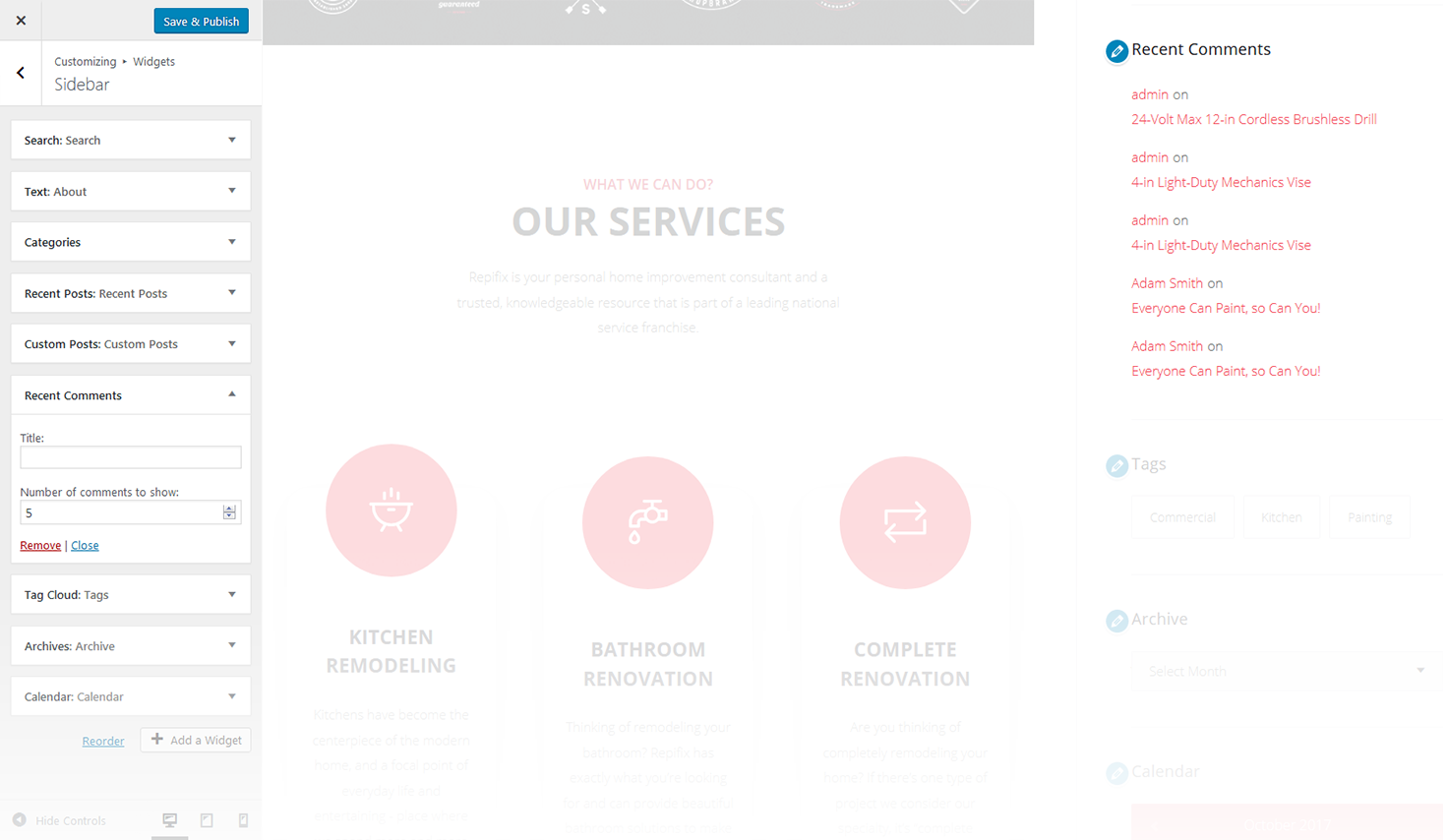 Menu Settings Screen