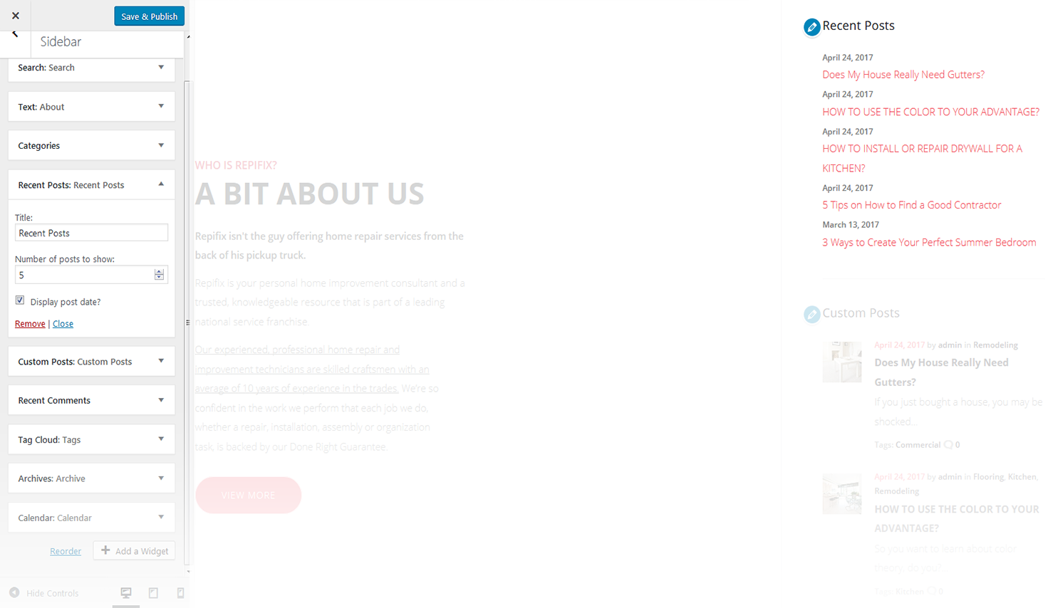Menu Settings Screen
