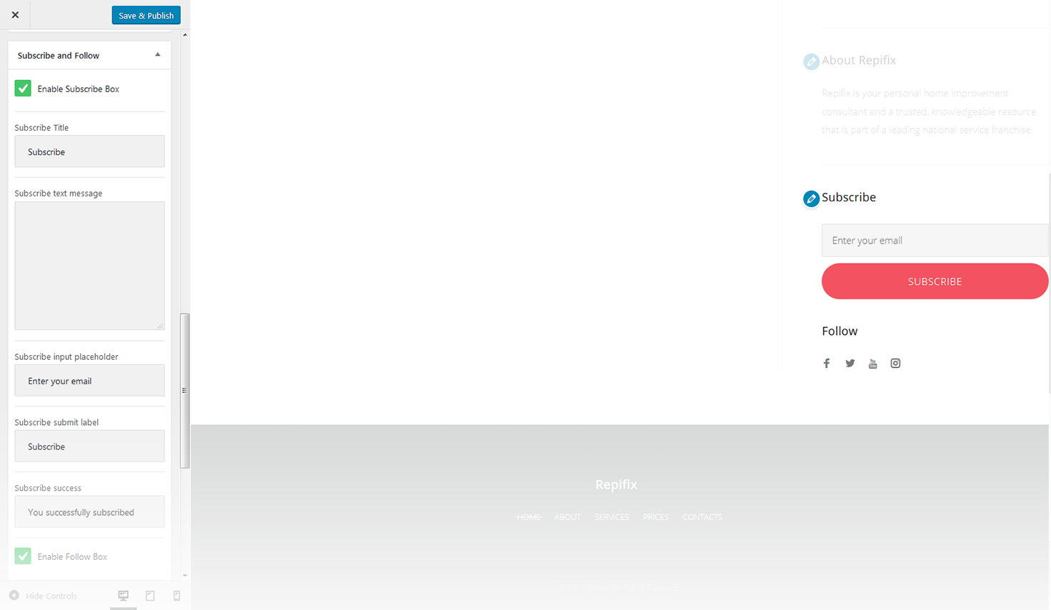 Menu Settings Screen