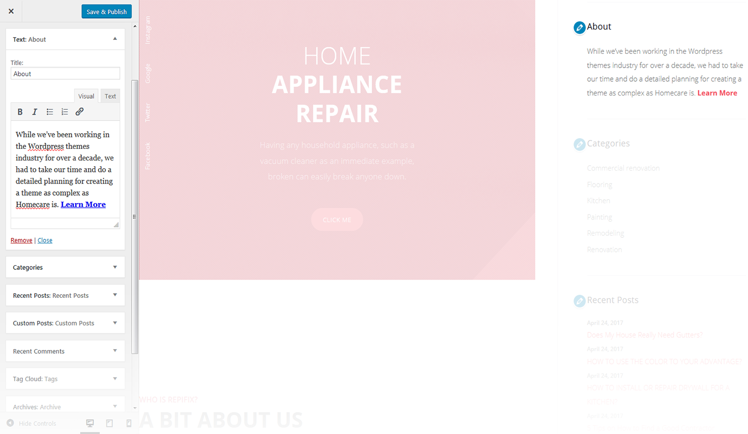 Menu Settings Screen
