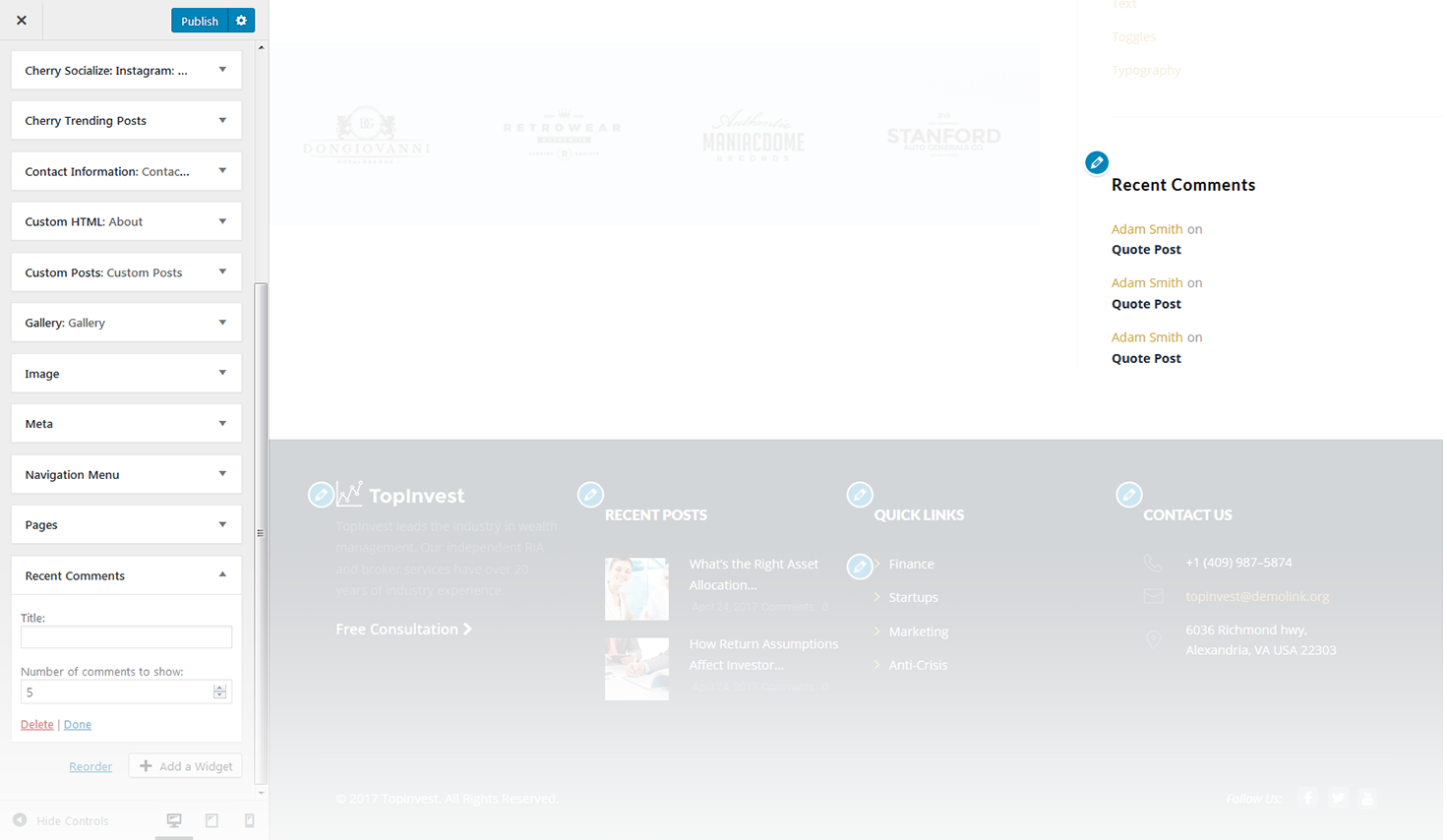 Menu Settings Screen