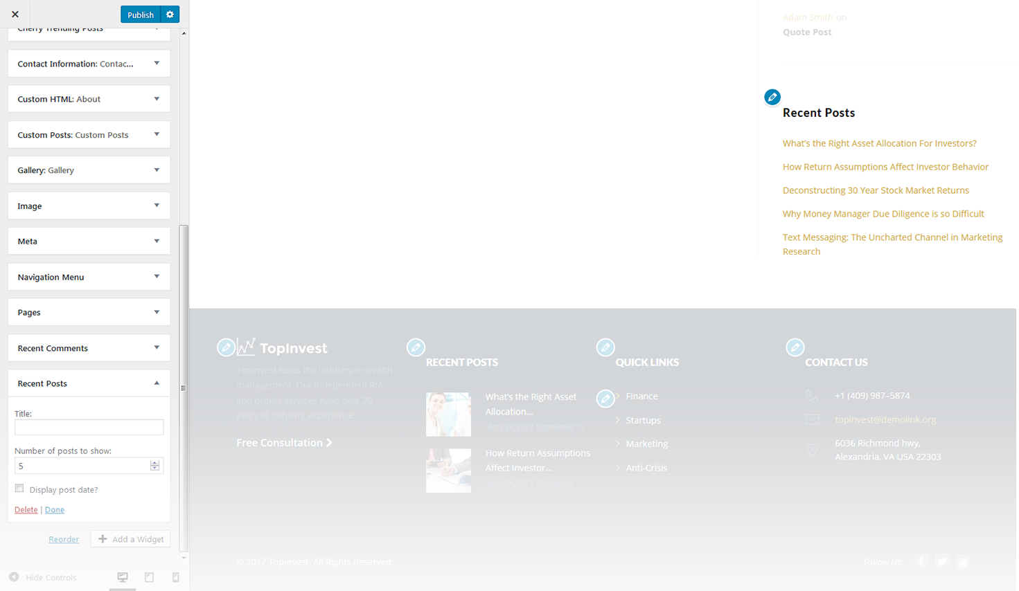 Menu Settings Screen