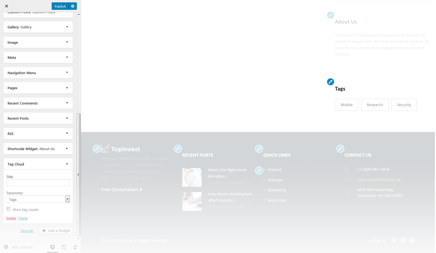 Menu Settings Screen