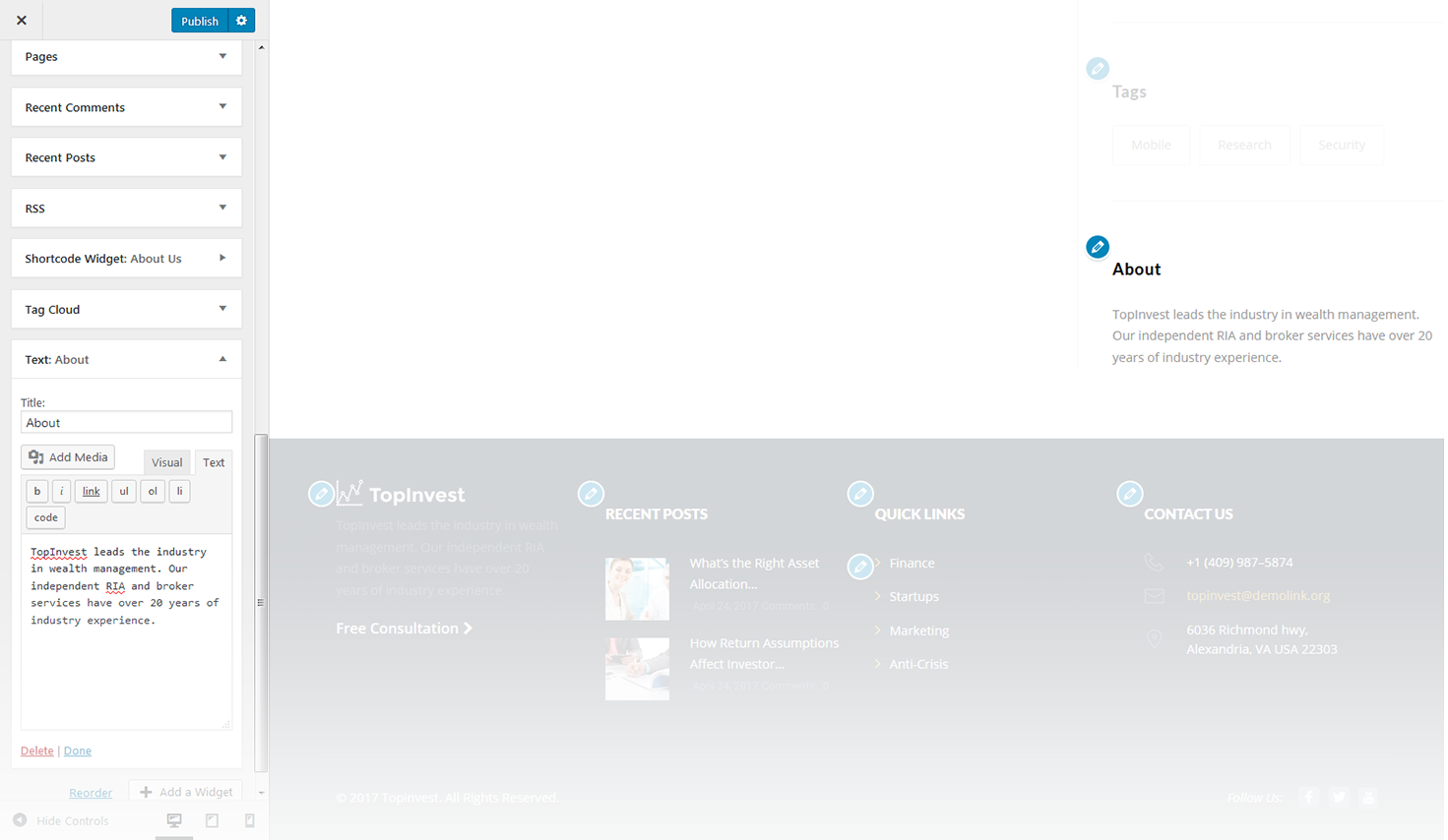 Menu Settings Screen