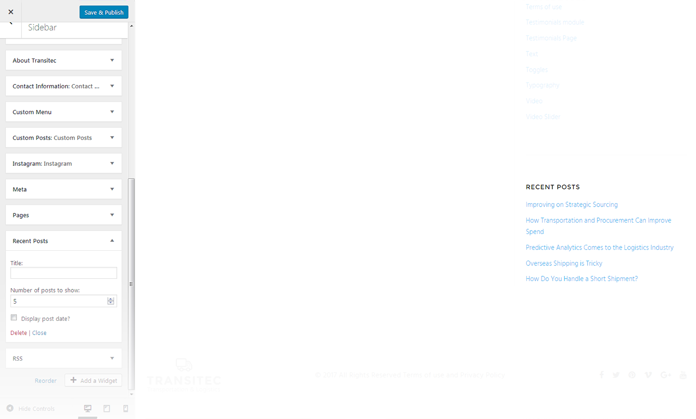 Menu Settings Screen
