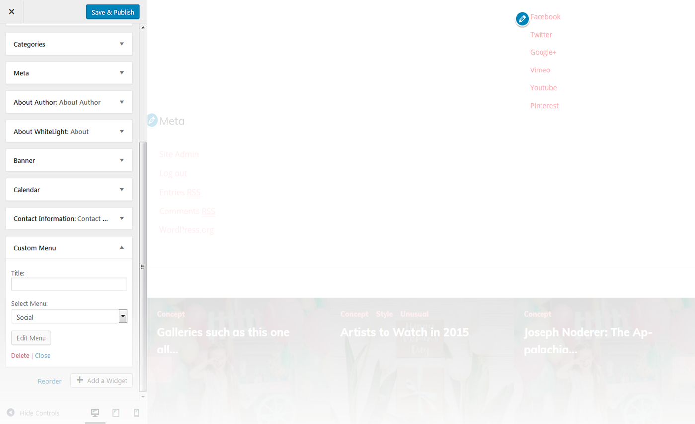 Menu Settings Screen