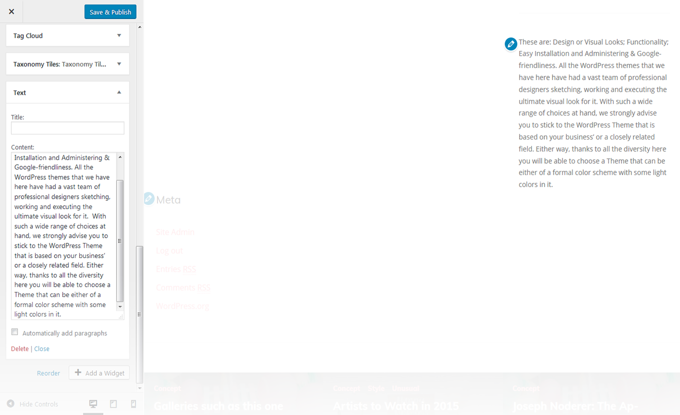 Menu Settings Screen